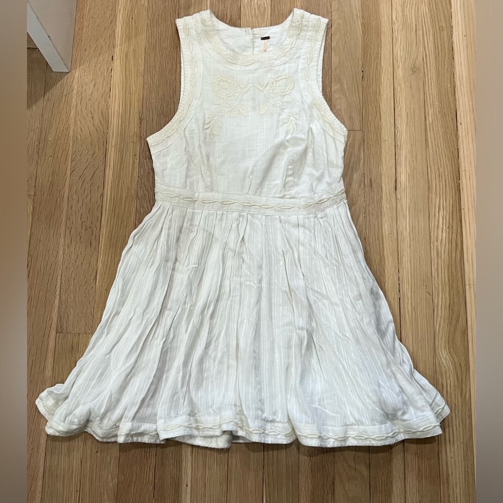 Anthropologie Free People Birds of a Feather Cream Embroidered Dress 0